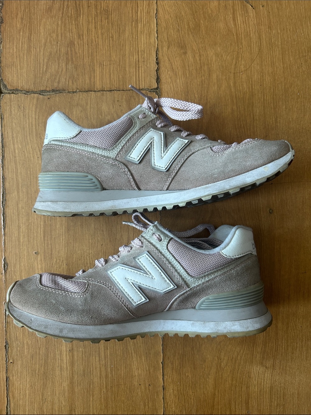 New Balance pink and tan sneakers